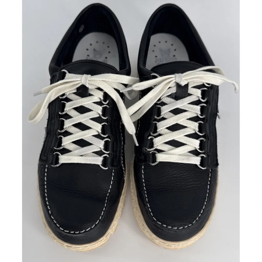 Mephisto Original Boat Shoe Women's 10.5 Black Leather Cream Lug Sole Portugal